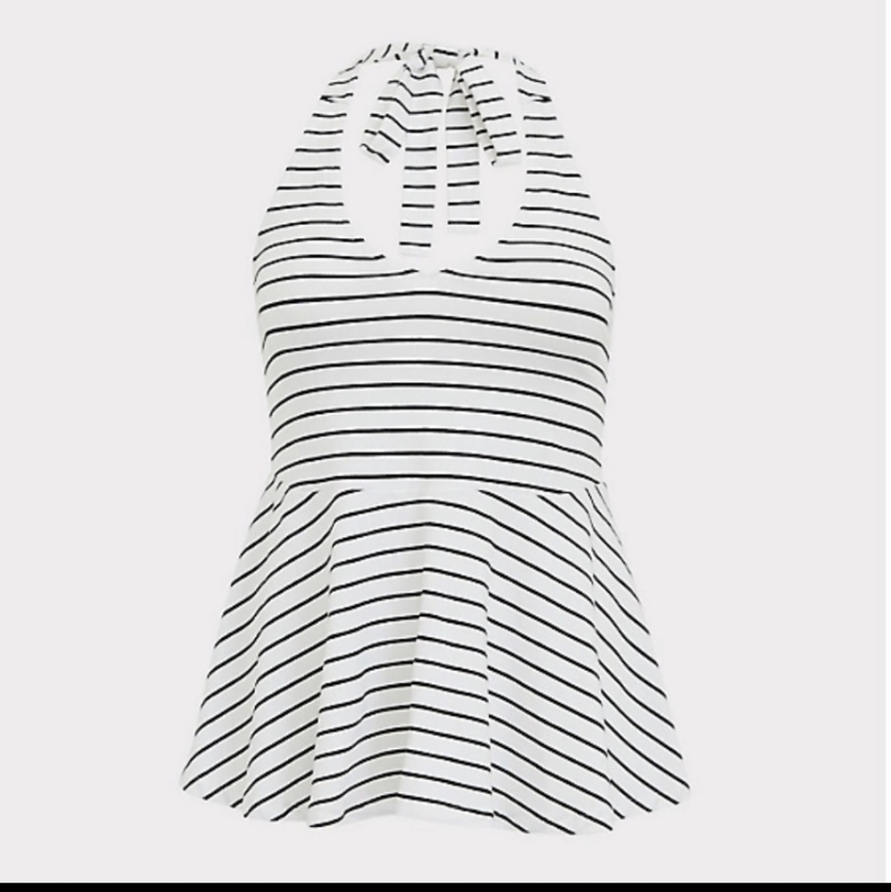 White with black stripes halter peplum